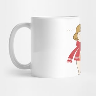 aesthetic confused silly cute girl cat with red scarf illustration Mug